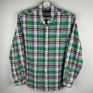 Ralph Lauren Shirt Mens Plaid Oxford Classic Fit Long Sleeve Size XXL Green Blue